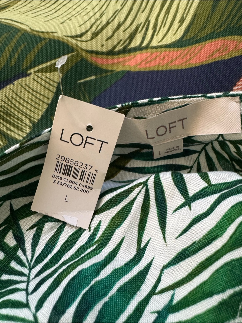 LOFT Palm Print Tie Back Linen Blend Romper Size Large NEW with Tags - Picture 4 of 4
